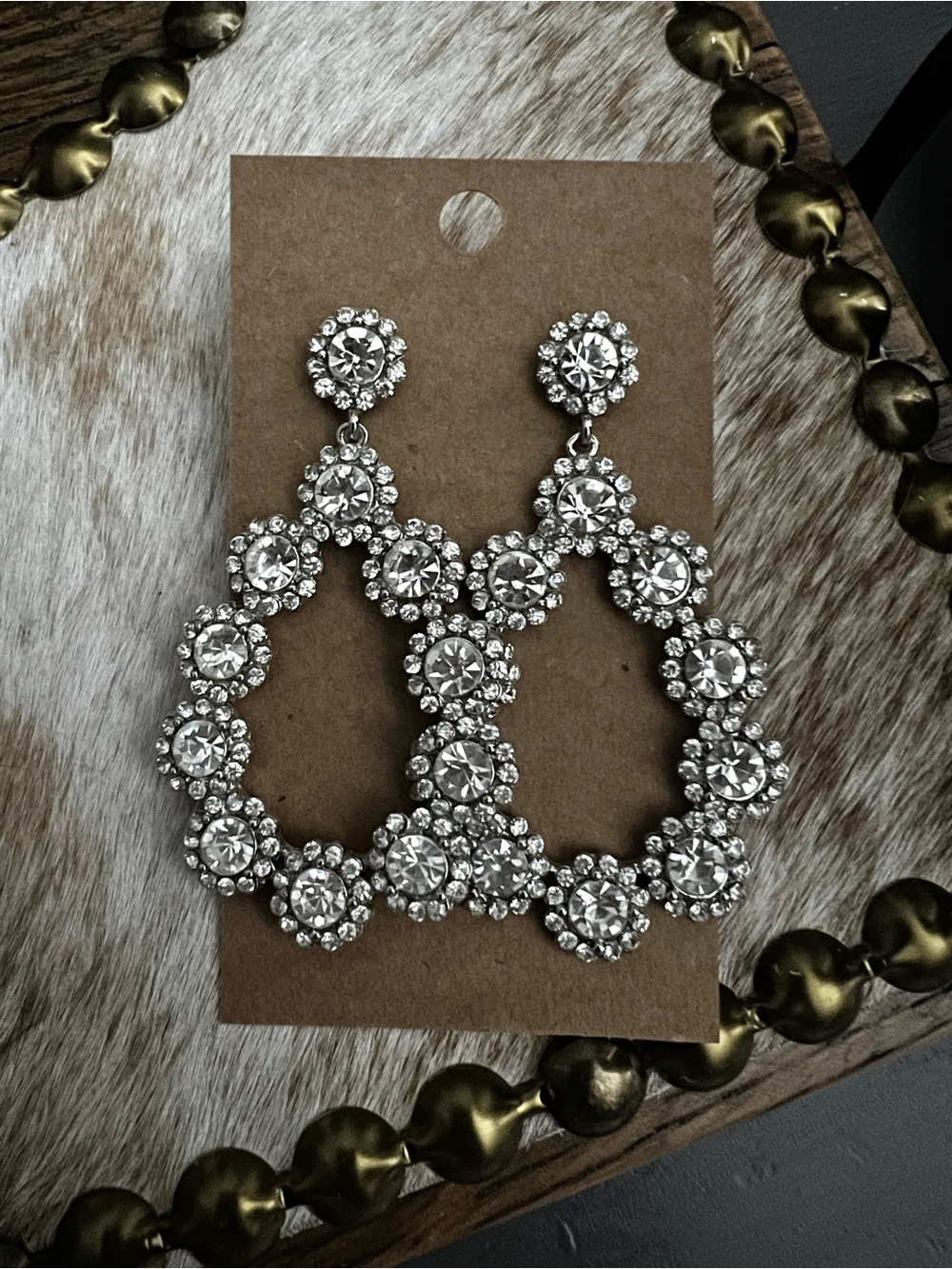 Silver Crystal Floral Hoop Drop Earrings - Women Fashion Jewelry